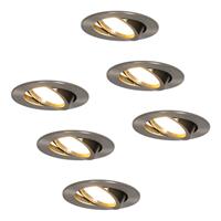 HOFTRONICâ¢ Set van 6 stuks LED inbouwspots Rome RVS IP44 6 Watt 2700K dimbaar kantelbaar 5 jaar garantie