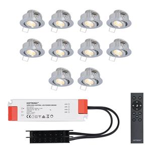 HOFTRONIC™ Sienna - 10x inbouwspots veranda - Dimbaar LED - Complete set met afstandsbediening - Kantelbaar - Plug & Play - 12 Volt 3 watt - 2700K 200 lumen - IP44 - RVS