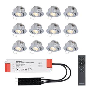 HOFTRONIC™ Sienna - 12x inbouwspots veranda - Dimbaar LED - Complete set met afstandsbediening - Kantelbaar - Plug & Play - 12 Volt 3 watt - 2700K 200 lumen - IP44 - RVS