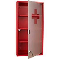 Medicijnkast met slot en 4 vakken RVS rood
