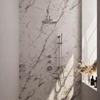 Brauer Brushed Carving thermostatische inbouw doucheset - hoofddouche 30cm - gebogen wandarm - staafhanddouche - met glijstang - RVS geborsteld PVD