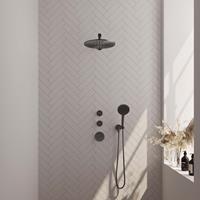 Brauer Gunmetal Carving thermostatische inbouw doucheset - hoofddouche 30cm - rechte wandarm - 3 standen handdouche rond - gunmetal geborsteld PVD