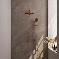Brauer Copper Carving thermostatische inbouw doucheset - hoofddouche 30cm - rechte wandarm - 3 standen handdouche rond - met glijstang - koper geborsteld PVD