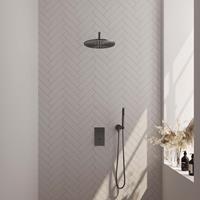 Brauer Gunmetal Carving inbouwset met 3-weg thermostaat - hoofddouche 30cm - gebogen wandarm 40cm - staafhanddouche - wandaansluiting - geborsteld gunmetal PVD
