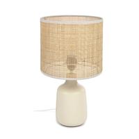 Kave Home Tafellamp Erna in wit keramiek en bamboe met natuurlijke finish