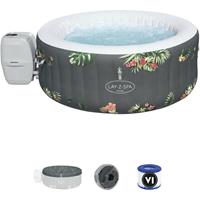 Bestway Spa Hinchable Lay-Z Aruba 110 Burbujas AirJet 170x66 cm Para 3 Personas Redondo Gris Hojas Tropicales