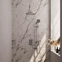 Brauer Brushed Carving inbouwset met 3-weg thermostaat - hoofddouche 30cm - gebogen wandarm 40cm - ronde 3-standen handdouche - glijstang met aansluitbocht - geborsteld RVS PVD