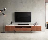 DELIFE Lowboard Secara 220x35x46 cm Akazie Braun 2 TÃ¼ren 2 SchÃ¼be Marmorplatte weiss FÃ¼ÃŸe Metall schwarz