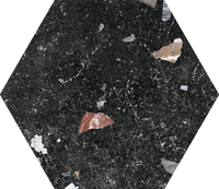 Codicer Sonar Dark hexagon terrazzo vloertegel 25x22 zwart
