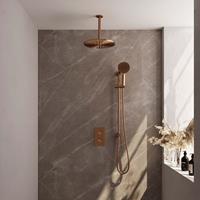 Brauer Copper Carving inbouwset met 3-weg thermostaat - hoofddouche 30cm - plafondbuis 20cm - ronde 3-standen handdouche - glijstang met aansluitbocht - geborsteld koper PVD