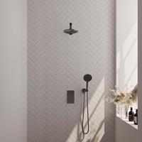 Brauer Gunmetal Carving inbouwset met 3-weg thermostaat - hoofddouche 20cm - rechte wandarm 40cm - ronde 3-standen handdouche - wandaansluiting - geborsteld gunmetal PVD