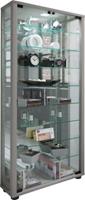 VCM Sammelvitrine Standvitrine Glasvitrine Glasregal Vitrine Glas Schaukasten Lumo Maxi Spiegel silber