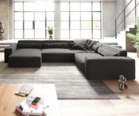 DELIFE Wohnlandschaft Sirpio XL 360x260 cm Mikrofaser Schwarz Kedernaht