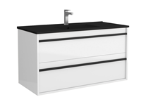 Muebles Resh badkamermeubel wit hoogglans 100cm met zwarte wastafel en kraangat
