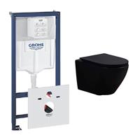 Grohe Rapid toiletset met Saniclear Itsie mat zwarte toiletpot randloos met softclose zitting