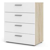 ebuy24 Petra Kommode 4 Schubladen Dekor Eiche Struktur und Weiß Hochglanz 07-70501akuu