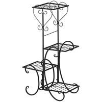 Outsunny metalen bloemenrek, 4 niveaus, stevig en stijlvol, ideaal voor binnen en buiten, ruimtebesparend, 45 x 24,5 x 80 cm, zwart | Aosom.nl