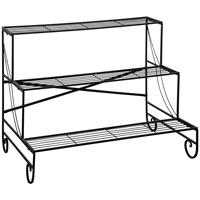 Outsunny bloemenrek, stevig metalen 3-laags plantenplank, ideaal voor binnen en buiten, ruimtebesparend, 95 x 63 x 72 cm, zwart | Aosom.nl