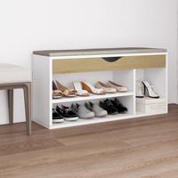 Schoenenbank En Kussen 104x30x49 Cm Spaanplaat Wit Sonoma Eiken