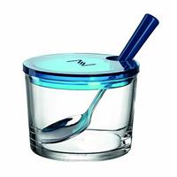 Jampot Met Lepel 10 Cm Glas Blauw 250 Gram 3-delig