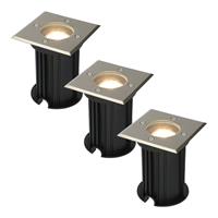 V-TAC 3x Dimbare LED grondspot - Vierkant - RVS - 2700K warm wit - 5 Watt - IP65 straal waterdicht - 2 jaar garantie