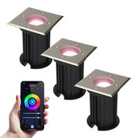 V-TAC 3x Smart LED Grondspot - Vierkant - RVS - RGBWW - 5 Watt - IP65 straal waterdicht - 2 jaar garantie