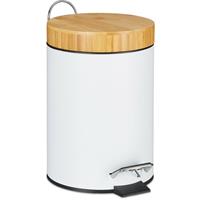 RELAXDAYS MÃ¼lleimer Bad, 3 l, Kosmetikeimer mit Absenkautomatik, Bambusdeckel, entnehmbarer Inneneimer, Treteimer, weiÃŸ