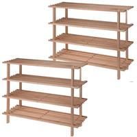 2x stuks houten schoenenrek/schoenenstandaard 4-laags 77 x 26 x 65 cm -