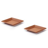 Forte Plastics 2x stuks opvang schaal Plantenbak terra cotta met diameter 30 cm - Bloembak onderbord vierkant van kunststof