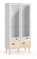 Ebuy24 - Napoli Vitrine mit 2 Türen und 4 Schubladen weiss/ Eiche Dekor/ massiv Eiche. - Weiß