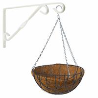 Bellatio Flowers & Plants Hanging basket groen 30 cm met klassieke muurhaak wit en kokos inlegvel - metaal - complete hangmand set