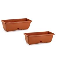 Forte Plastics 2x stuks plantenbakken terra cotta 50 x 20 x 17 cm - Bloembakken voor balkon railing in Terrabalkon stalen houder