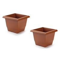 Forte Plastics 2x stuks plantenbak terra cotta 31 x 31 x 24 cm - Bloembak vierkant van kunststof - Binnenmaat 30 cm