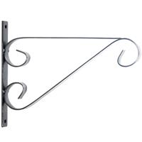 Grijze hangpot haken metaal met krul - 27 x 19 cm - Muurpothangers voor plantenbakken/bloembakken - Tuin/muur decoraties
