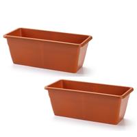 Forte Plastics 2x stuks plantenbak terra cotta rechthoekig 40 x 18 x 15 cm - Bloembakken/plantenbakken voor binnen/buiten