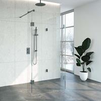 Bewonen Sean 4JC5 inloopdouche reversed met vaste zijwand 100 x 100 x 30 cm gunmetal geborsteld