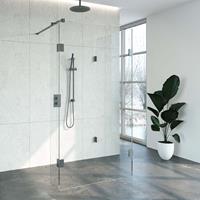 Bewonen Sean 4JC5 inloopdouche reversed met vaste zijwand 100 x 110 x 30 cm gunmetal geborsteld