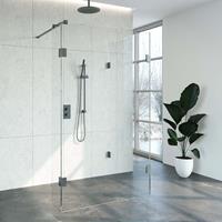 Bewonen Sean 4JC5 inloopdouche reversed met vaste zijwand 100 x 120 x 30 cm gunmetal geborsteld