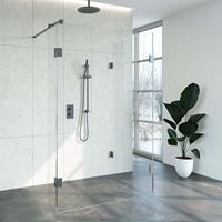 Bewonen Sean 4JC5 inloopdouche reversed met vaste zijwand 100 x 130 x 30 cm gunmetal geborsteld