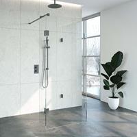 Bewonen Sean 4JC5 inloopdouche reversed met vaste zijwand 100 x 90 x 30 cm gunmetal geborsteld