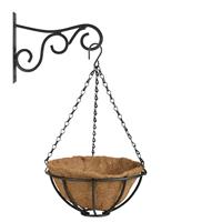 Esschert Design Hanging basket 25 cm met metalen muurhaak en kokos inlegvel - Complete hangmand set van gietijzer