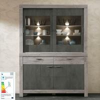 LOMADOX GroÃŸer Buffetschrank GRONAU-55 in Betonoxid und Haveleiche Nb., inkl. LED, BxHxT: 157x211x43cm