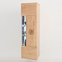 LOMADOX Wohnwand HÃngevitrine BADALONA-05 in Eiche Bianco massiv, Front gerundet mit Baumhirn-Intarsie - B/H/T: 45/157/38cm