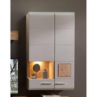 LOMADOX HÃngevitrine FARO-36 in basalt mit Absetzungen in Eiche Hirnholz Nb. und LED Beleuchtung, B/H/T: ca. 80/136/37 cm grau