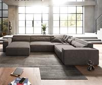 DELIFE Wohnlandschaft Sirpio XL 360x260 cm Mikrofaser Khakibraun Kedernaht
