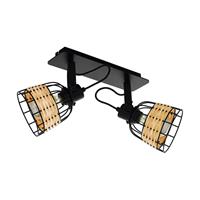 EGLO Deckenspot Â»Anwick 1Â«, schwarz / L48 x H24 x B14 cm / exkl. 2 x E27 (je max. 40W) / Deckenlampe - Vintage - Retro - Holz geflochten - Design - Lampe - Wohnzimmerlampe - 