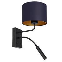 Euluna Wandlamp Soho, cilindrisch, leeslamp blauw/goud