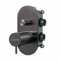 Qisani Flow thermostatische 2-wegs inbouwkraan met inbouwdeel Geborsteld Gun Metal 25611.04