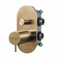 Qisani Flow thermostatische 2-wegs inbouwkraan met inbouwdeel Geborsteld Gold 25611.06