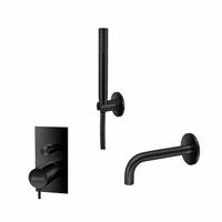 Qisani Flow inbouw badkraanset met inbouwkraan staafhanddouche met houder en uitloop mat Zwart 25640.03